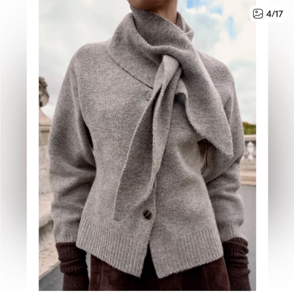 Zara Sweaters - Zara scarf knit cardigan gray